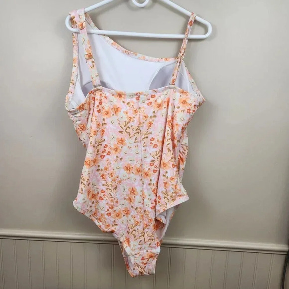 KONA SOL Women's Swim Suit‎ Adjustable Strap Orange Pink Flowers SZ 24W Modest - Picture 3 of 14
